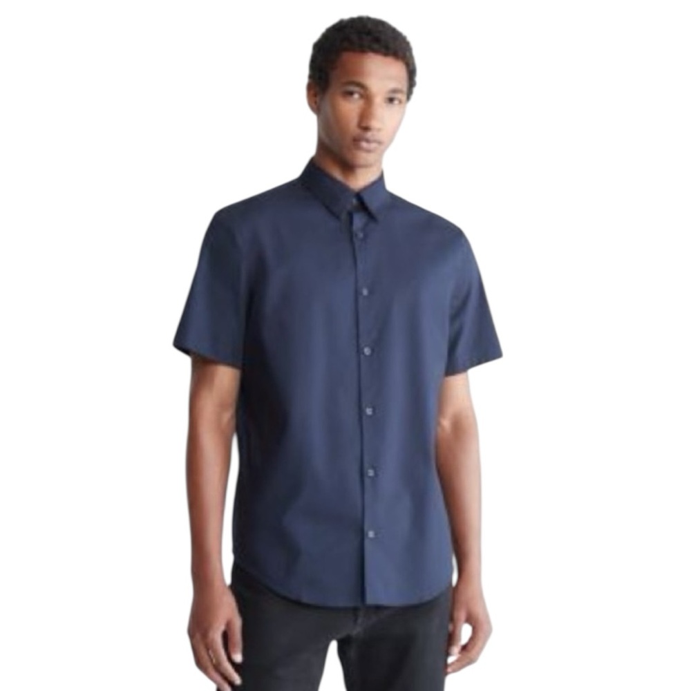 Calvin Klein Blue Linen Short Sleeve Shirt